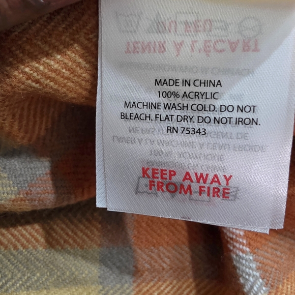 Domain Orange & Tan Plaid Fringe Scarf/Wrap - Picture 4 of 10